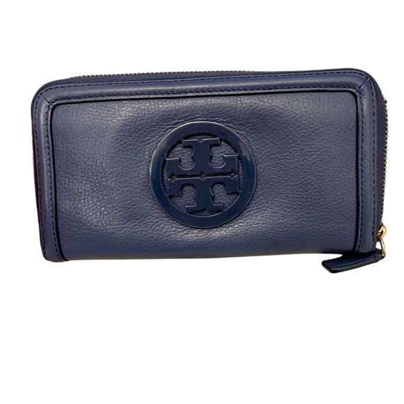 Tory Burch Navy Blue Continental Zip Up Amanda Wallet - Picture 1 of 8